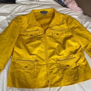 Women's Yellow Utility Zip Jacket Silk Bracelet Length Sleeve